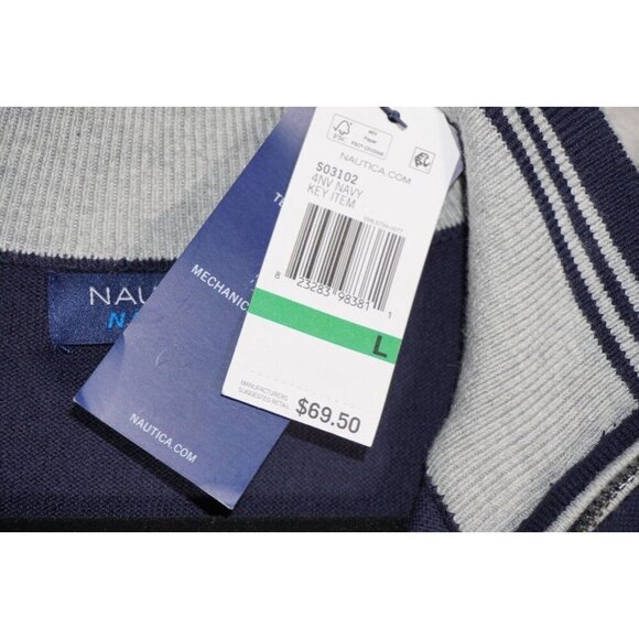 Nautica Classic Navy Quarter-Zip Pullover Sweatshirt with Signature Logo L - Picture 9 of 14
